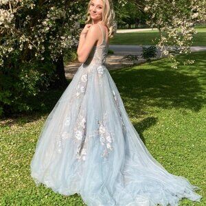 Light Blue Andrea and Leo Couture Ball Gown Style Prom Dress